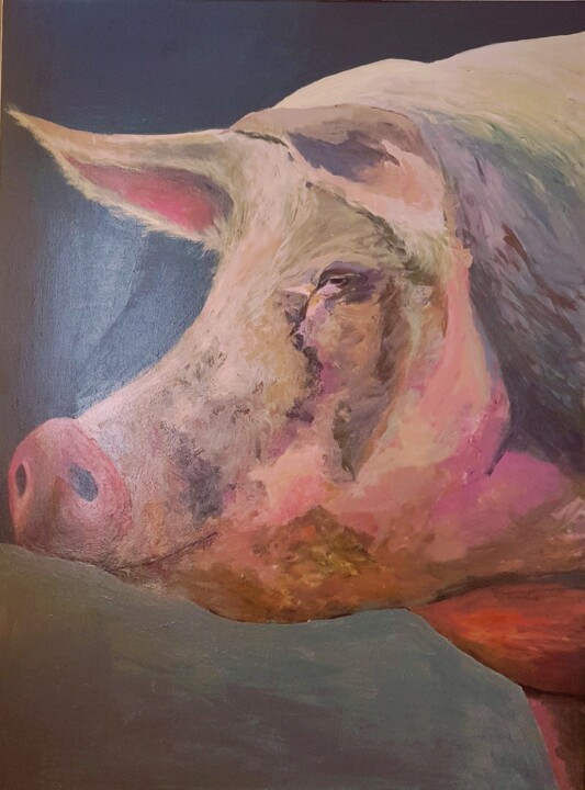 绘画 标题为“Tête de cochon” 由Miguel Angel Ayllón, 原创艺术品, 丙烯 安装在木质担架架上