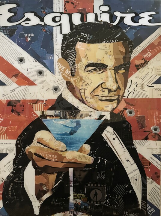 Collages titled "A Toast to 007" by Jim Hudek James Hudek, Original Artwork, Collages Mounted on Wood Panel