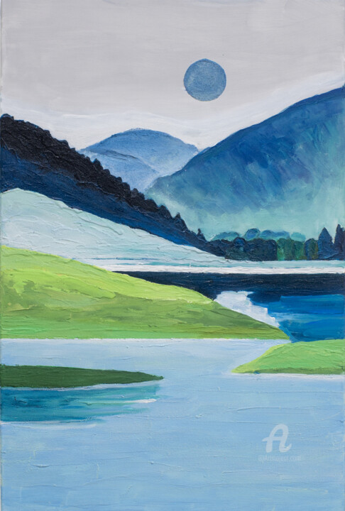 Express minimalist landscape acrylic painting "Quiet Nature" Картина, 35,4x23,6 in