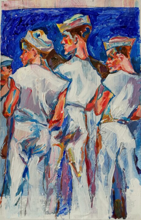 Painting titled "Sailors at Work" by Jelena Djokic, Original Artwork, Acrylic
