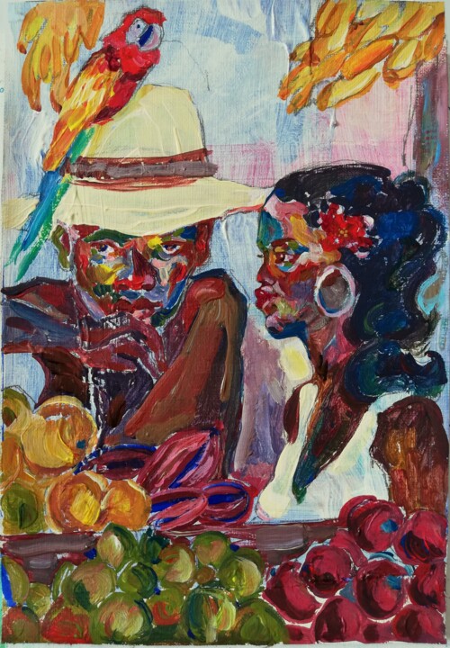 Painting titled "Fruit Seller" by Jelena Djokic, Original Artwork, Acrylic