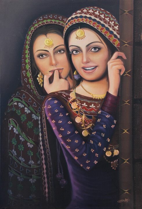 Punjabi Folk Painting-Phulkari 绘画, 18x26 in