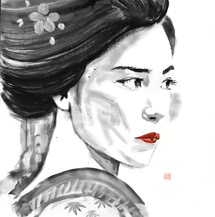 close up geisha face 绘画, 39.4x39.4 in