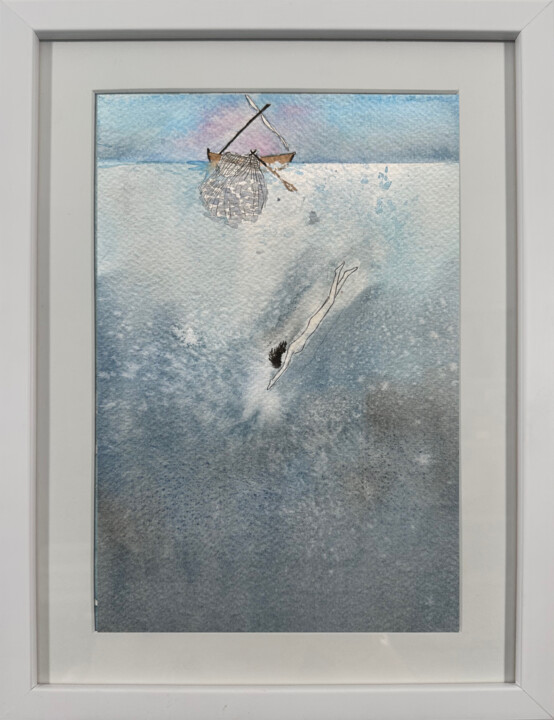 Painting titled "Profondeurs I" by Marie De Charette, Original Artwork, Watercolor Mounted on artwork_cat.