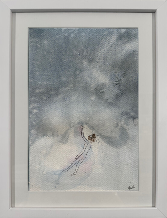 Painting titled "Profondeurs III" by Marie De Charette, Original Artwork, Watercolor Mounted on Cardboard