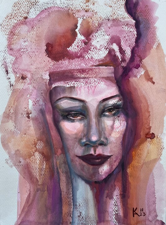Women in the sunset rays Painting, 15x11 in