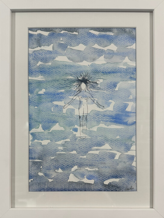 Painting titled "Sérénité" by Marie De Charette, Original Artwork, Watercolor Mounted on Cardboard