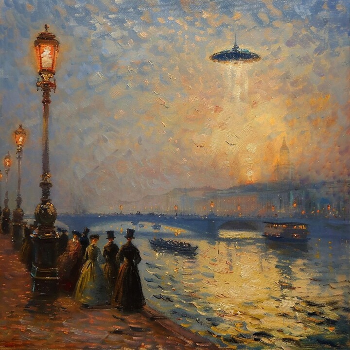 A Visit to Saint Petersburg by an Alien Ship in 1893 绘画, 23.6x23.6 in