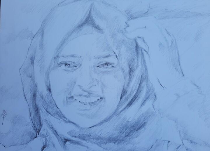 Dessin intitulée "Rouzan al-Najjar" par Jenő Dienes, Œuvre d'art originale, Graphite