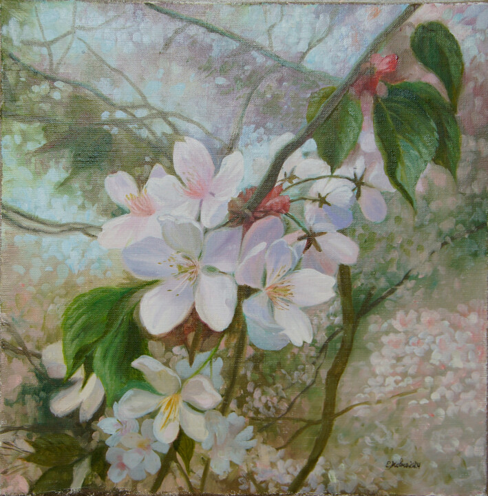 "Spring cherry" başlıklı Tablo Katia Zhevno tarafından, Orijinal sanat, Petrol Ahşap Sedye çerçevesi üzerine monte edilmiş