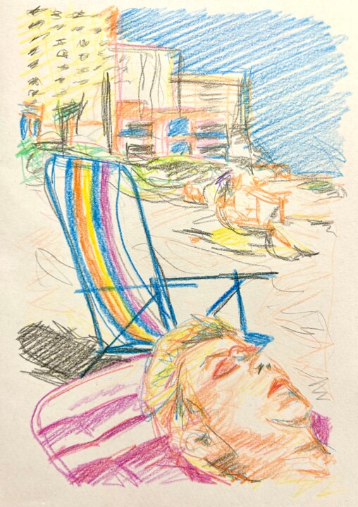 Desenho intitulada "PLAGE 2" por Benoit Boutoille, Obras de arte originais, Lápis