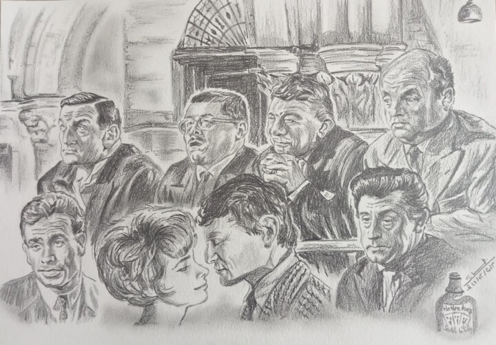 Illustration des personnages du film les tontons flingueurs 图画, 11.7x16.5 in