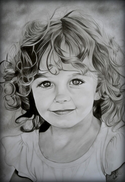 Portrait enfant au crayon réaliste 图画, 16.5x11.8 in