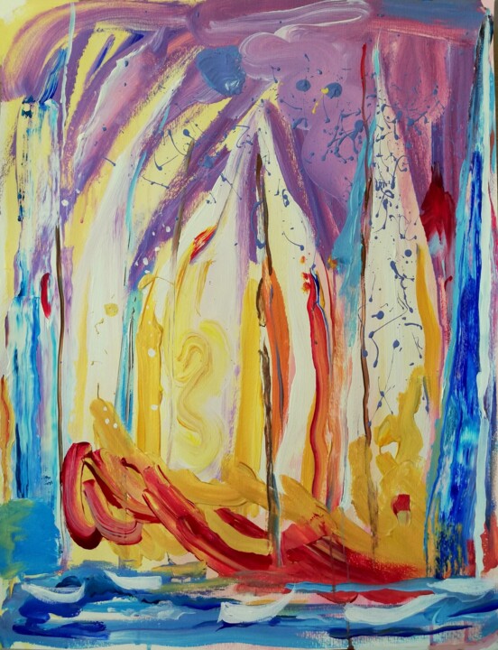 Painting titled "Abstract Sailing Joy" by Jelena Djokic, Original Artwork, Acrylic