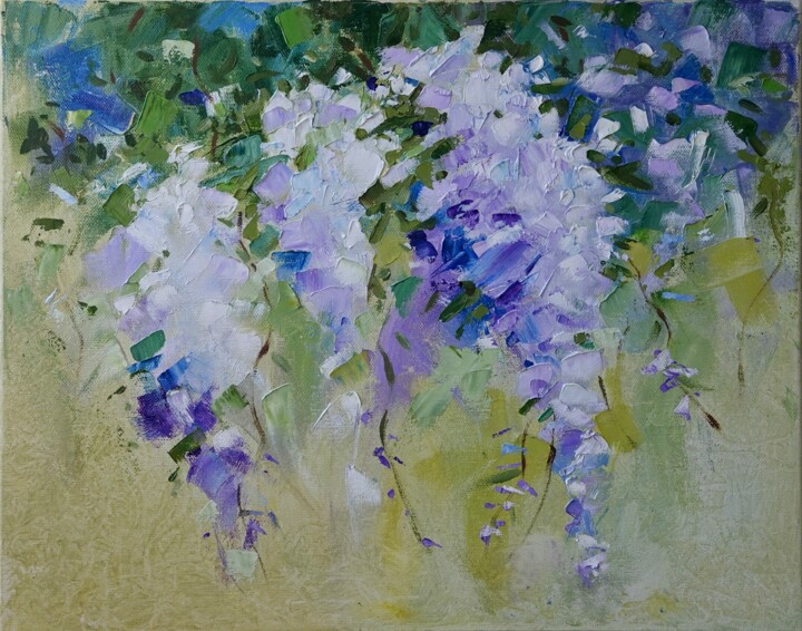 Painting titled "Wisteria" by Elena Afanaseva, Original Artwork, Oil