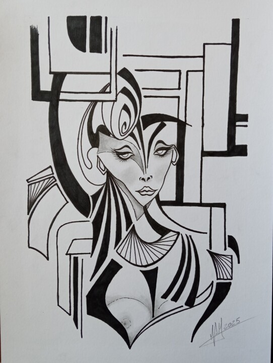 Dibujo titulada "Abstract life #1" por Miguel Marques, Obra de arte original, Tinta