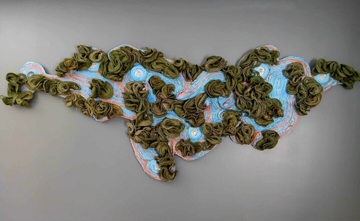 Textile Art titled "El Rio Amazonas" by Richard Harding, Original Artwork, Textile fiber Mounted on Wood Panel