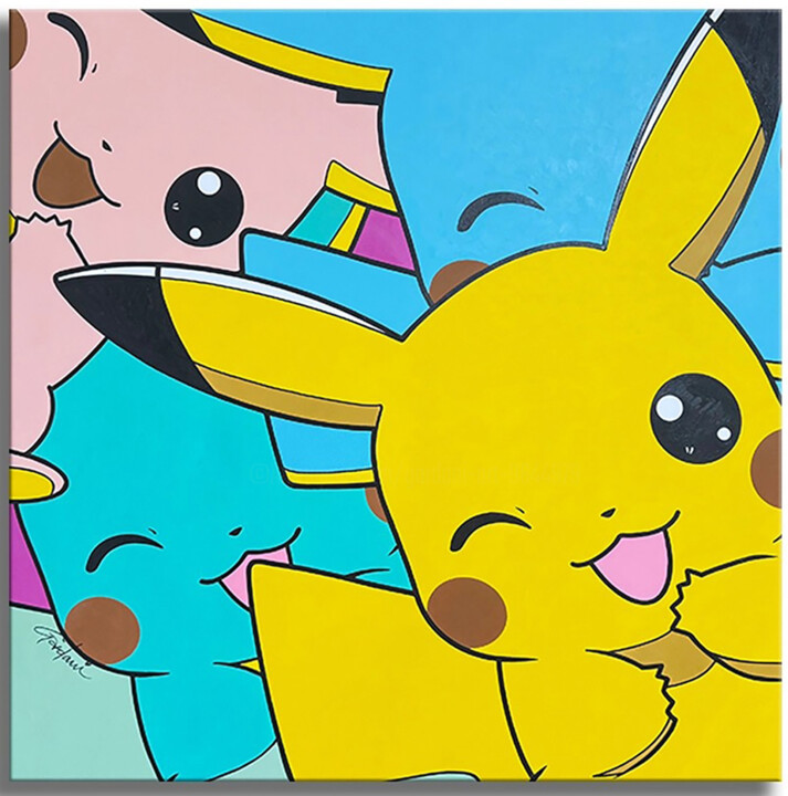 绘画 标题为“Smile Pikachu” 由Gardani, 原创艺术品, 丙烯 安装在木质担架架上