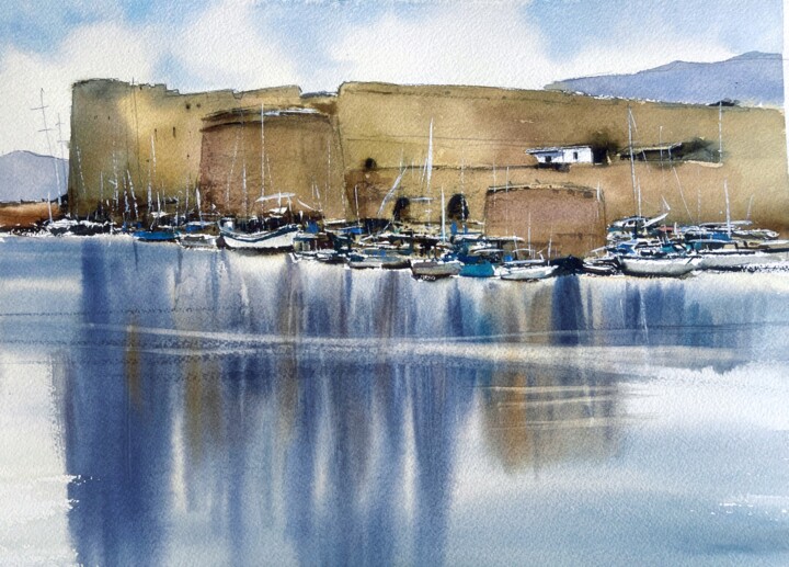 Painting titled "Kyrenia harbour, cl…" by Svetlana Kostina, Original Artwork, Watercolor