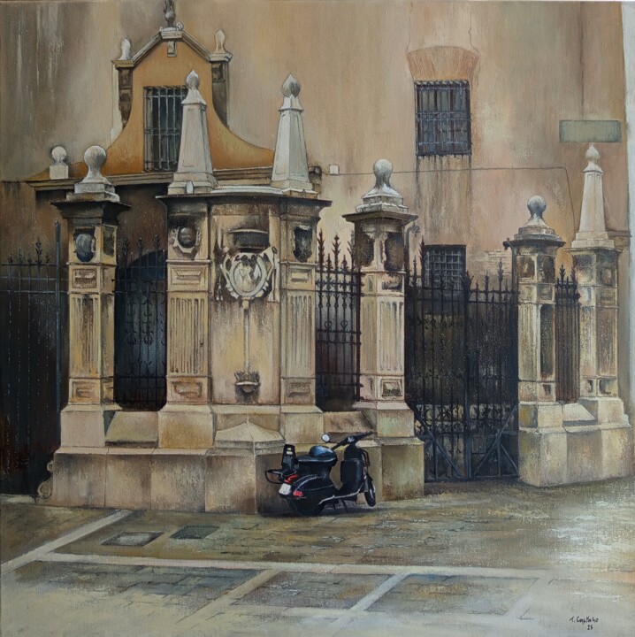 Schilderij getiteld "Verja del Patriarca…" door Tomás Castaño, Origineel Kunstwerk, Olie Gemonteerd op Frame voor houten bra…