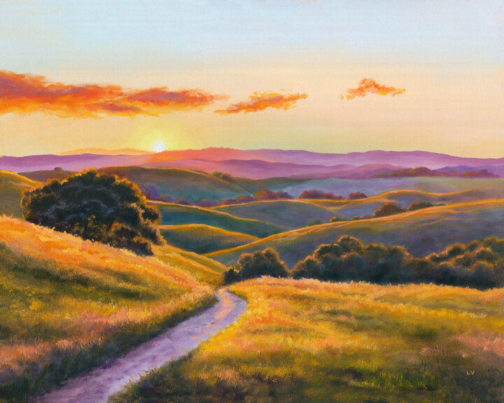 Painting titled "Rolling hills of Ca…" by Lucia Verdejo, Original Artwork, Oil Mounted on Wood Panel