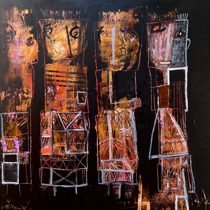 Painting titled "Deux chaises pour q…" by Virginie Munch, Original Artwork, Acrylic Mounted on Wood Stretcher frame