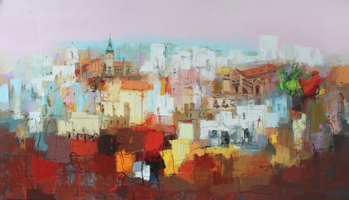 Abendlicht über Braunschweig 绘画, 31.5x63 in