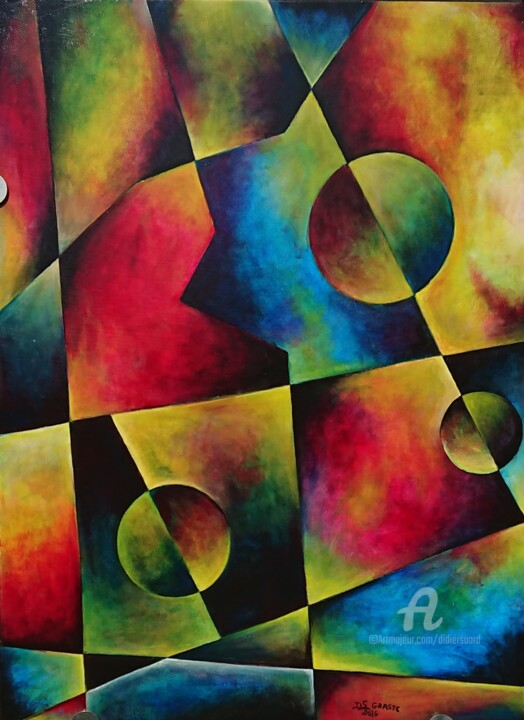 Abstrait Boules et Triangles Pittura, 24x18,1 in