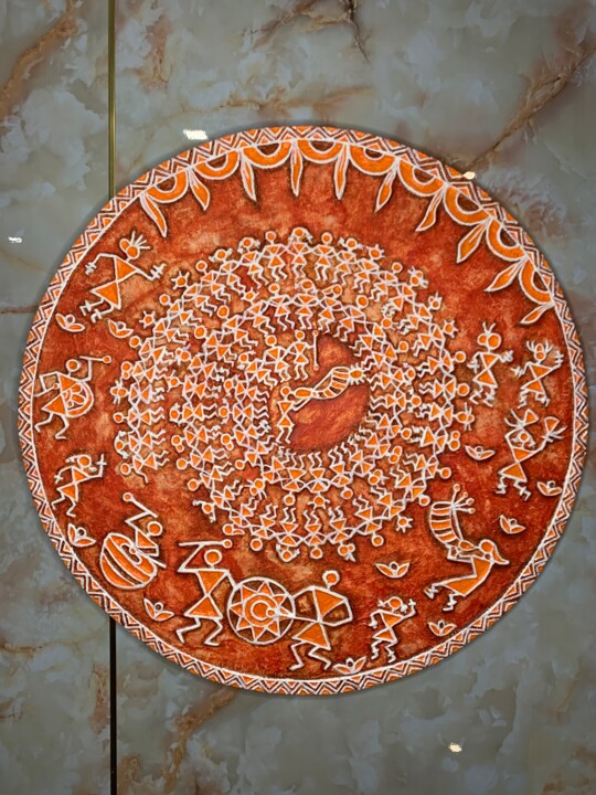 Sculpture titled "Rhythm of the ancie…" by Mogi Mamta, Original Artwork, Paper maché Mounted on Wood Panel