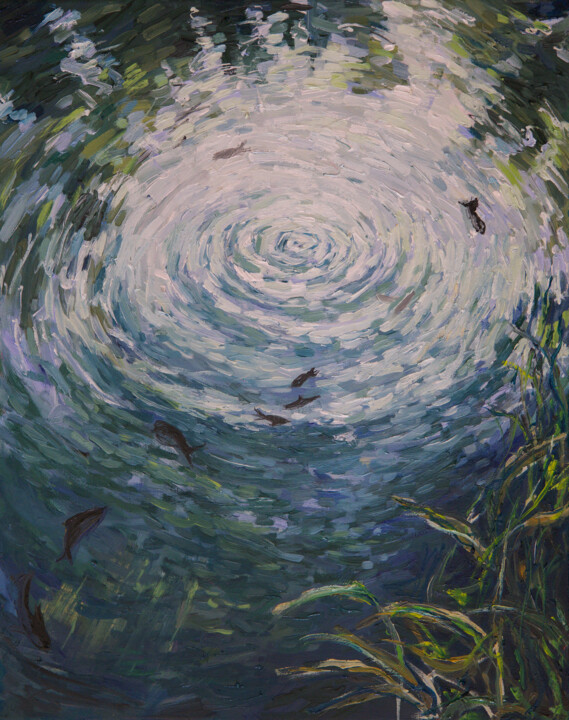 Pintura intitulada "Drop in the Pond" por Alyona Zavidina, Obras de arte originais, Óleo Montado em Armação em madeira