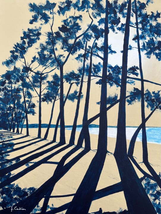 Painting titled "9h33 au Cap Coz" by Frédéric Cadiou, Original Artwork, Acrylic Mounted on Cardboard