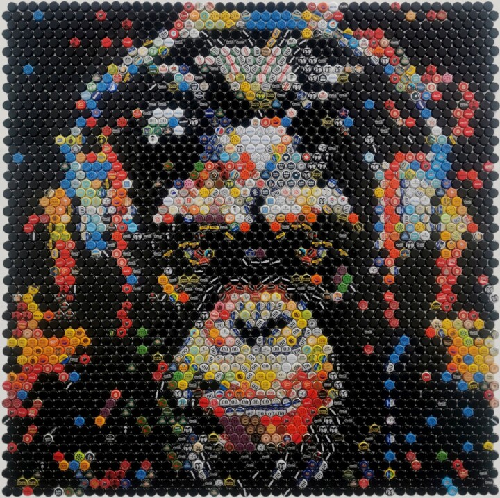 Коллажи под названием "Music Monkey" - Henning Leuschner, Подлинное произведение искусства, Коллажи Установлен на Алюминий