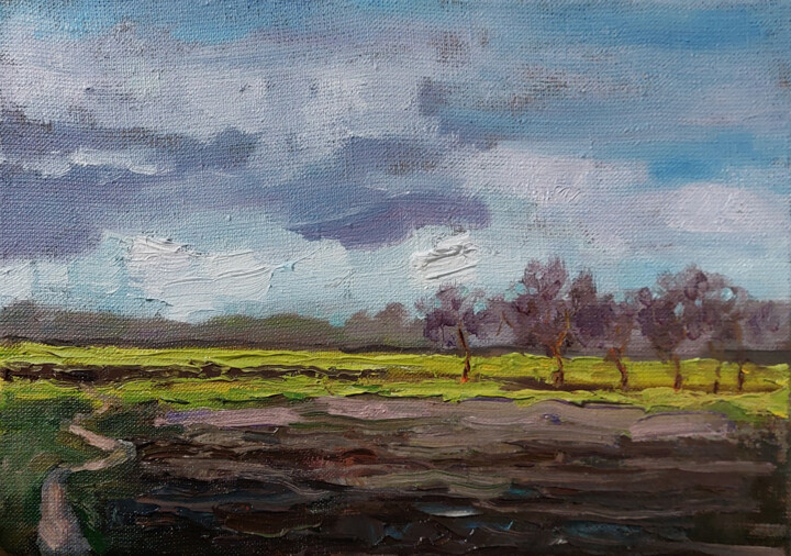 Plein air. St. Petersburg, the fields in Kamenka. Schilderij, 7,9x11,8 in