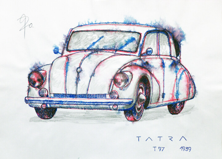 Tatra T 97. Tschechoslowakische Republik, 1939. Rysunek, 11,8x16,1 in