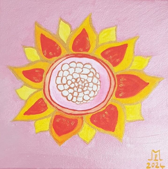 One Pink Flower- Inner Sun 绘画, 7.9x7.9 in