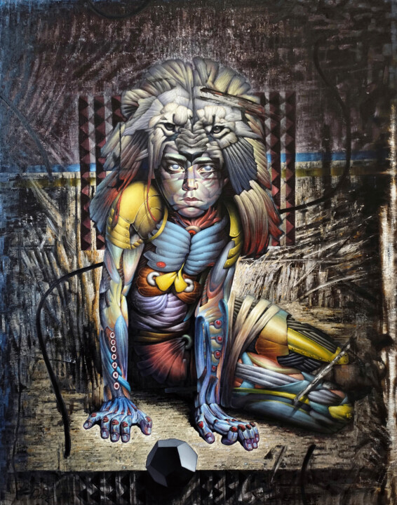 "Sekhmet" (the series of works "Lost Between Worlds") Pintura, 36,2x28,7 in
