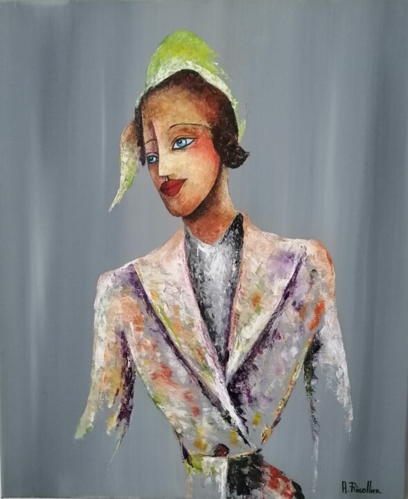 Femme au chapeau vert 绘画, 21.7x18.1 in