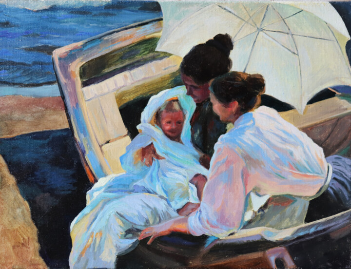 "After bathing, la c…" başlıklı Tablo Katia Zhevno tarafından, Orijinal sanat, Petrol Ahşap Sedye çerçevesi üzerine monte ed…