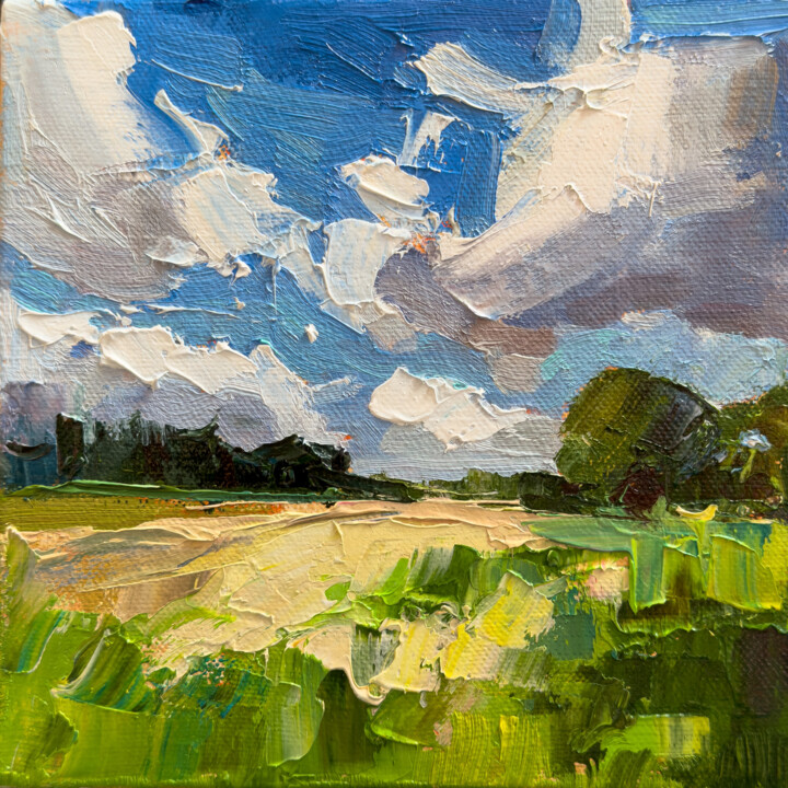 Painting titled "Fields Beneath the…" by Daria Zavadenko, Original Artwork, Oil