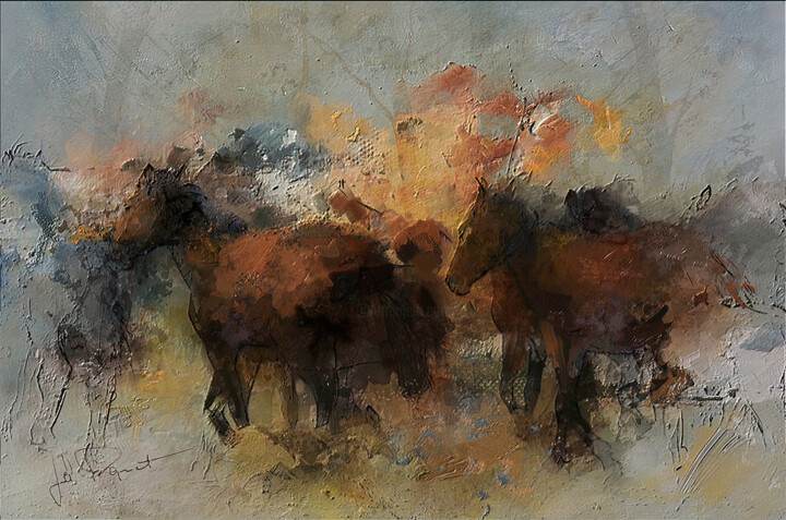"brown wild horses" başlıklı Dijital Sanat Jc Piquet tarafından, Orijinal sanat, Dijital Resim