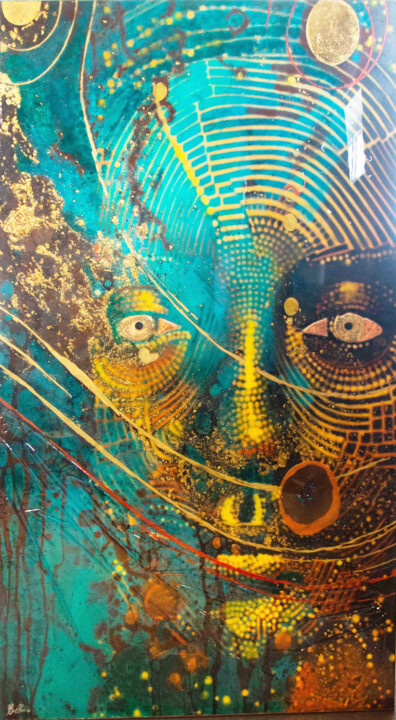👁️ Occhi dell’Anima – Riflessione interiore 绘画, 86.6x47.2 in