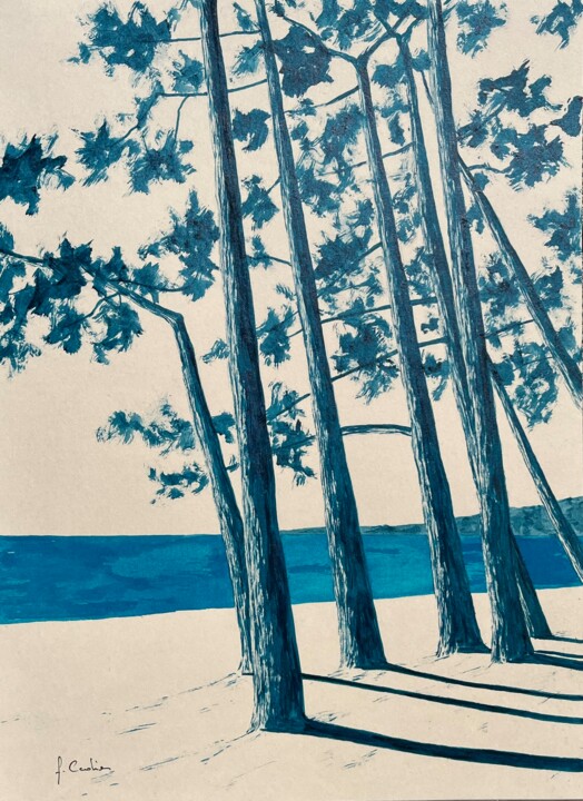 Avenue du Cap Coz - Encre bleu de Chine #2 Schilderij, 15,8x11,8 in