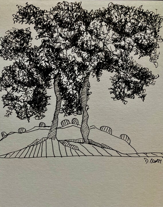 A L’OMBRE DES ARBRES Drawing, 6.7x5.4 in