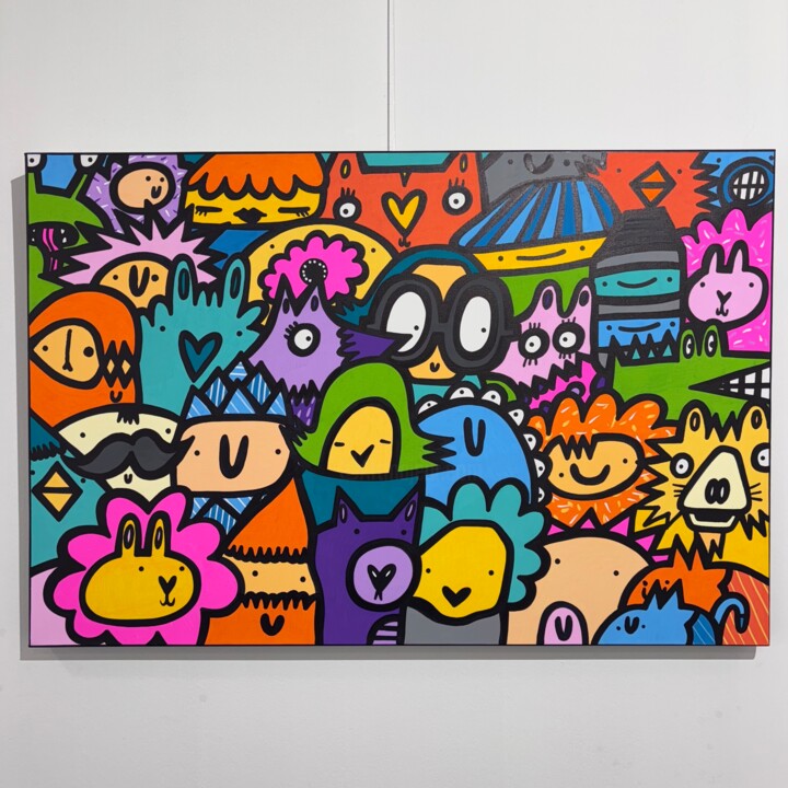 Painting titled "Happy hour" by Kev Munday, Original Artwork, Acrylic Mounted on Wood Stretcher frame