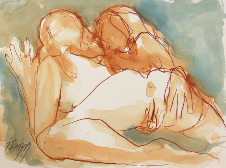 Drawing titled "Me toucher pendant…" by Stewart Fletcher, Original Artwork, Watercolor