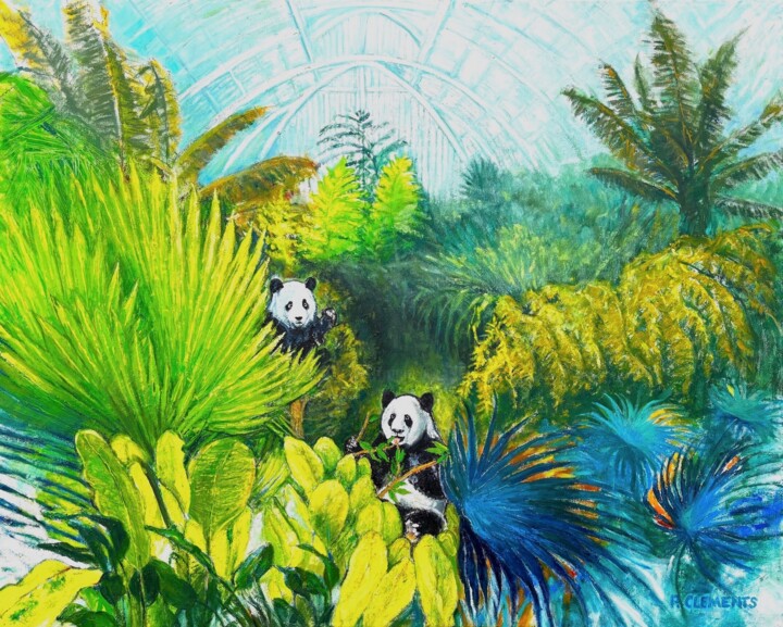 Pandas at Kew Gardens 绘画, 32x39 in