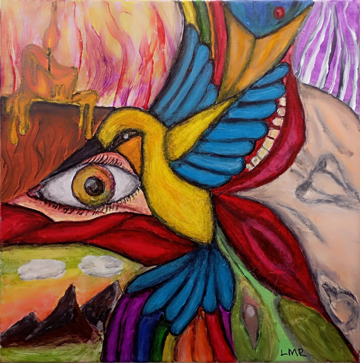 La lucidez del colibrí. 绘画, 15.8x15.8 in