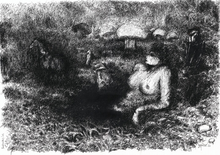 Alone in the forest - Dark horse 图画, 11.6x16.5 in