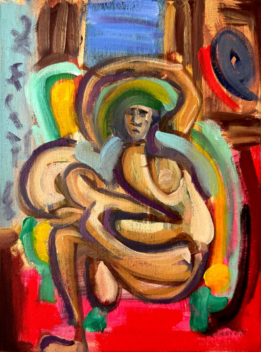 Odalisque with Tambourine – After Matisse 绘画, 7.1x9.5 in