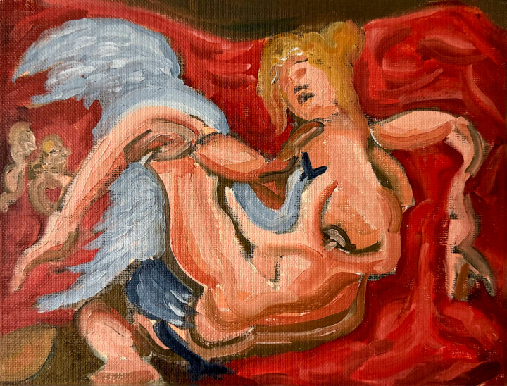 Leda and the Swan – After Michelangelo 绘画, 7.1x9.5 in